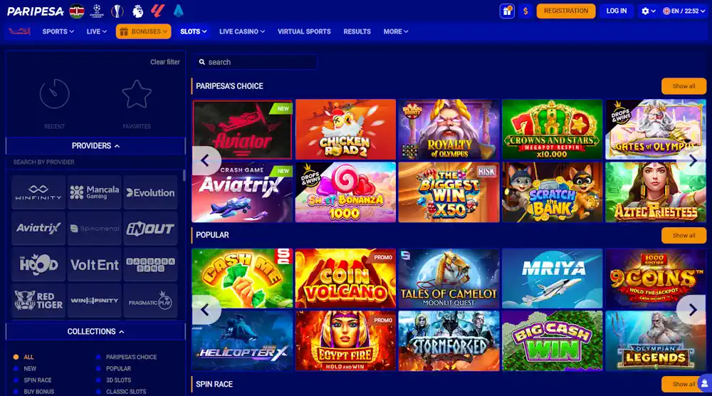 Paripesa Casino Slots Screenshot
